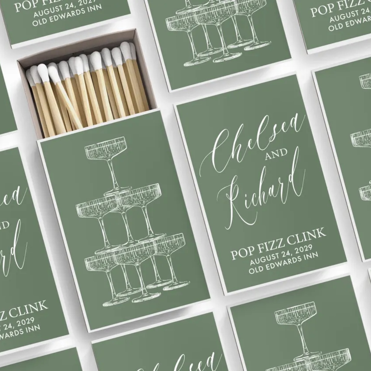 Champagne Tower Set - Custom Wedding Matchbooks SET OF 50