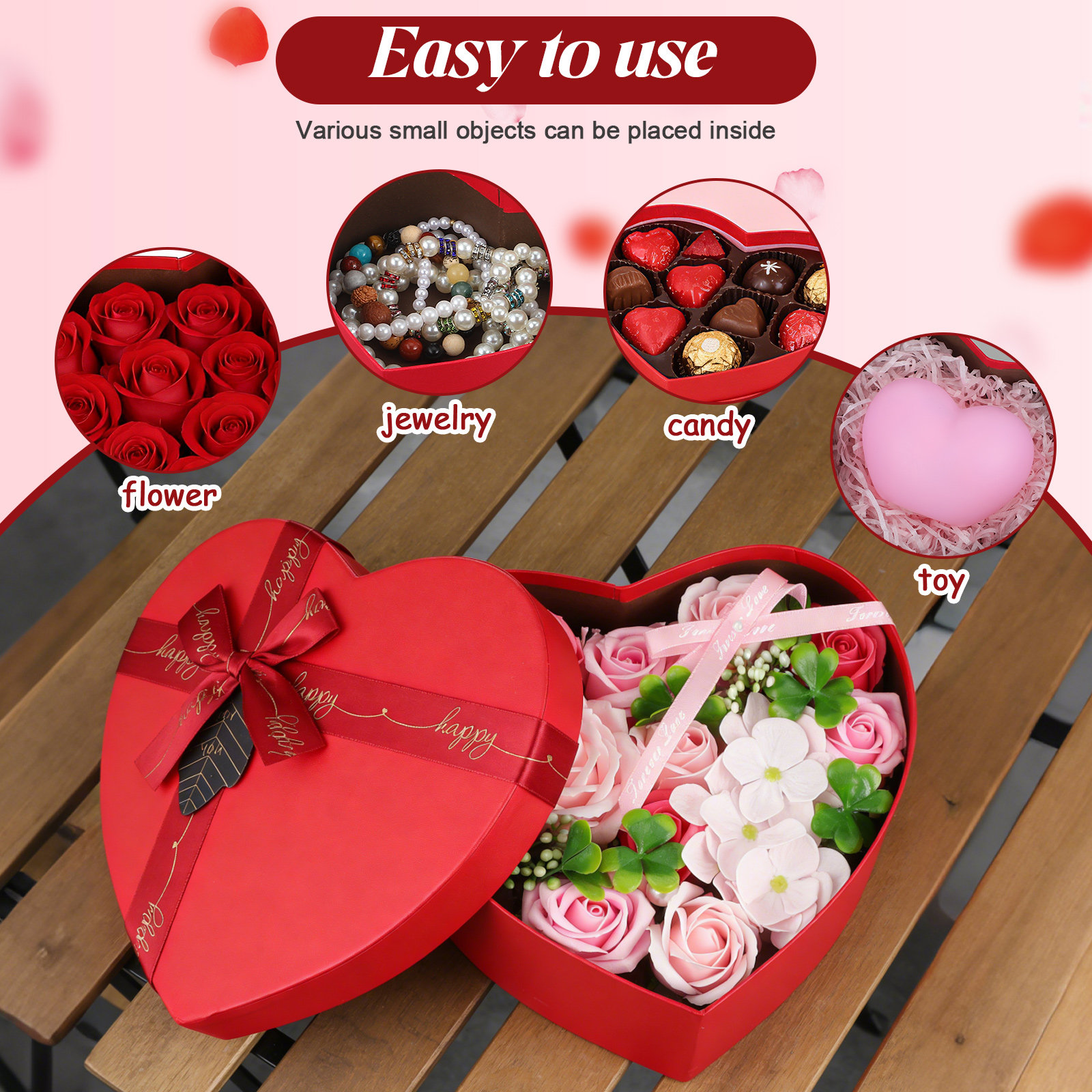 3Pcs Heart Gift Box Stylish Ro - Wedding Solution incelemesi ve fiyatı